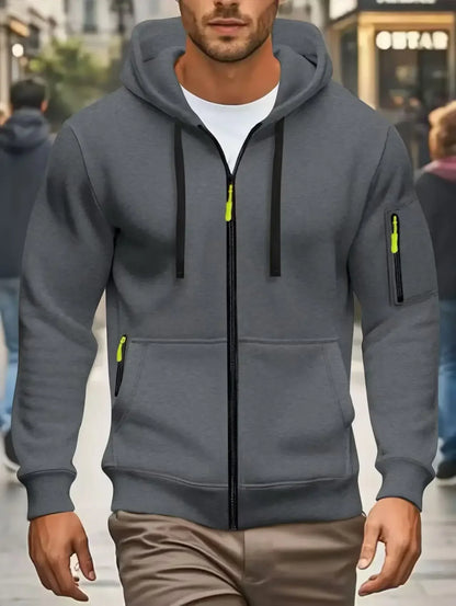 Men's Autumn Winter Sports Zipper Hoodie with Kangaroo Pocket Breathable Casual Wear for Running Hiking Outing Dating Gym