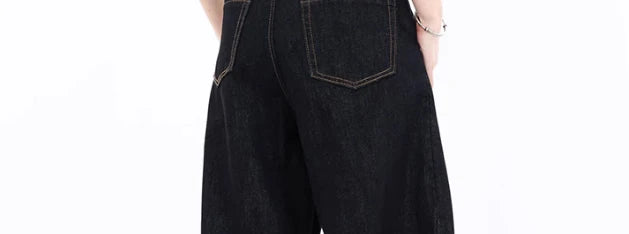 American Retro Deconstructed Bla Knife  Jeans Women's Loose Silhouette Wide Leg Floor Length Trousers Casual High Waist...