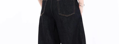 American Retro Deconstructed Bla Knife  Jeans Women's Loose Silhouette Wide Leg Floor Length Trousers Casual High Waist...