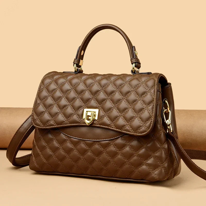 New Women's Soft Leather Shoulder Bags Multi-Layer Pockets Messenger Crossbody Bags Luxury Designer Female Handbags and Purses