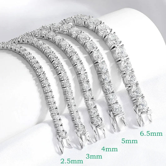 Bracelet de tennis en zircon/moissanite plaqué or 18 carats 2-4mm pour femme homme, entièrement serti de diamants, en argent sterling 925 véritable