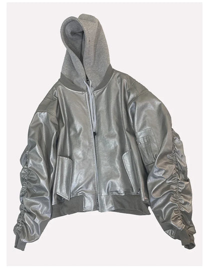 Autumn Winter Oversized Cool Black Thickened Warm Pu Leather Jacket Men Hood Luxury Designer Fake 2 Clothes