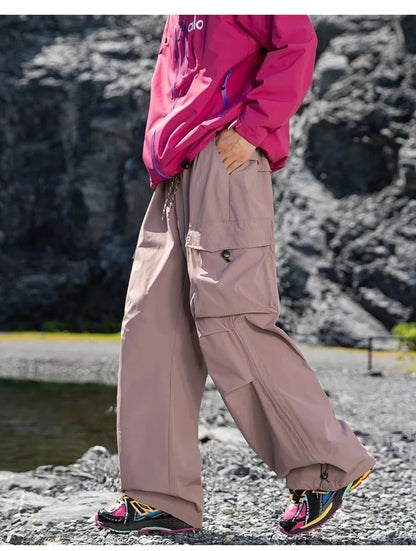 Autumn Hiking Pants Elastic Waist Outdoor Waterproof Camping Trousers Women Large Pocket Breathable Mountaineering Cargo Pants