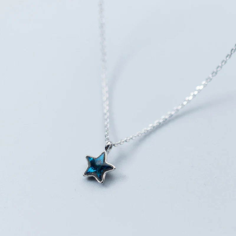 New 925 Sterling Silver Retro Mini Blue Star Charms Pendant Necklace Fit Women Adjustable Necklace Original Fine Jewelry