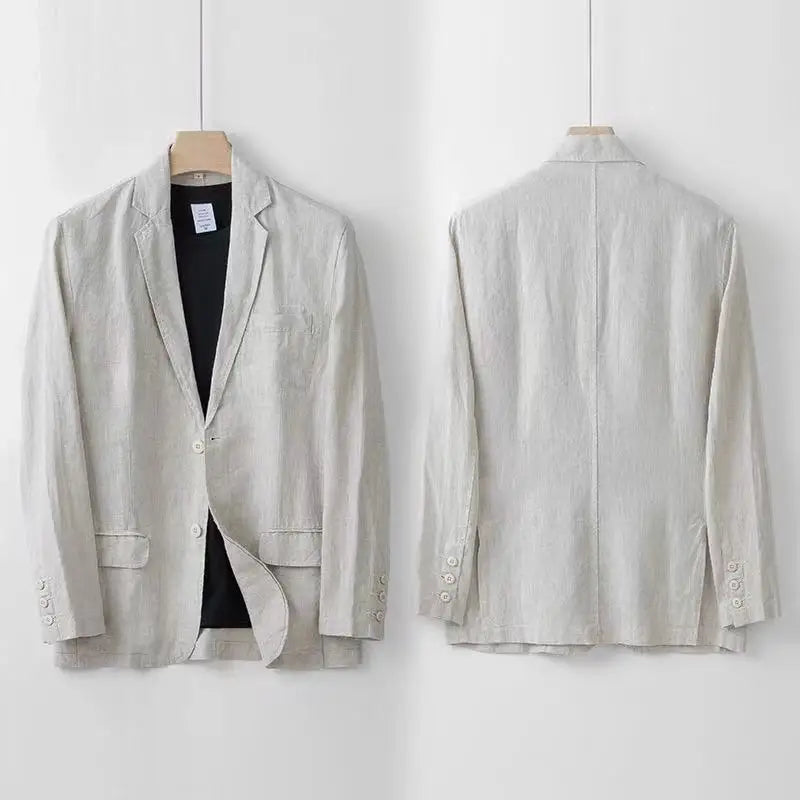 2025 Summer New Men's Linen Casual Suit Coat Solid Color Lightweight Breathable Luxury Cotton Hemp Top 100% Linen Fabric