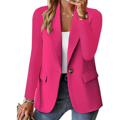 Women\'s Solid Color Fashion Casual Long Sleeve Button Pocket Blazer Solid Button Casual Elegant Coat Trendy Loose Suit Outwear