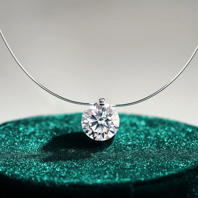 0.5-5CT Brilliant Cut Certified Moissanite Necklace for Women Sparkling Fishing Line Pendant Pure S925 Plated 18k Gold