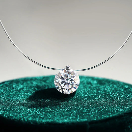 0.5-5CT Brilliant Cut Certified Moissanite Necklace for Women Sparkling Fishing Line Pendant Pure S925 Plated 18k Gold