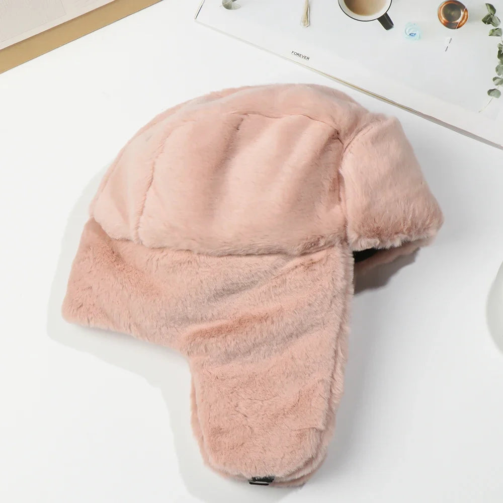 Women Men Thick Plush Windproof Winter Hat Russian Ushanka Snow Caps Bomber Hat
