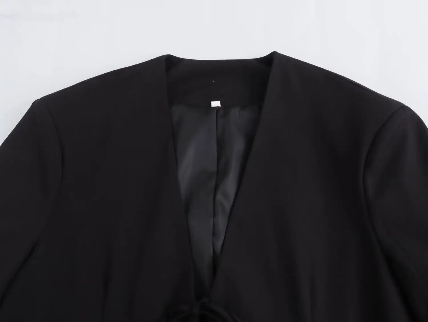 Casual Oversized Black Blazer Women V Neck Bow Tie Pockets Loose Jackets Fashion 2025 Fall Streetwear Women Outwears