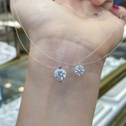 Certified D VVS1 0.5-5CT Moissanite Pendant Necklace for Women Diamond Transparent Fishing Line Chain Party Jewelry S925 Silver