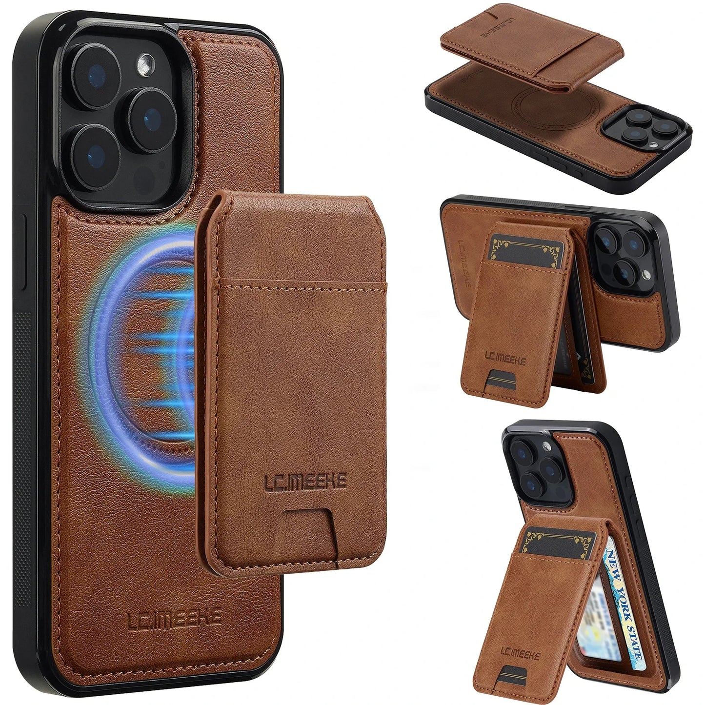 جراب مغناطيسي قابل للفصل 2 في 1 من الجلد لهاتف iPhone 16E 17 1615 14 13 12 11 Pro XS Max Air XR 8 7 Plus SE بغطاء هاتف وجيب للبطاقات