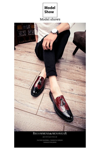 2026 new lazy man slip-on bean shoes men's business casual crocodile print 46 large size fringed leather shoes men