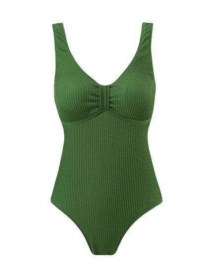 Slim V Neck Swimsuit Women 2025 New One Piece Vacation Swimwear Solid Bodysuit Female Bathers Swimming Monokini Summer Beachwear