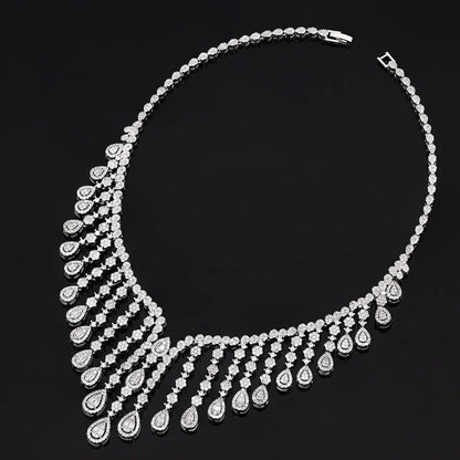 Luxury  4 Pieces Bridal Wedding Jewelry for Women Cubic Zirconia Water Drop Earrings Tassel Necklace Jewelry Sets Party Gift