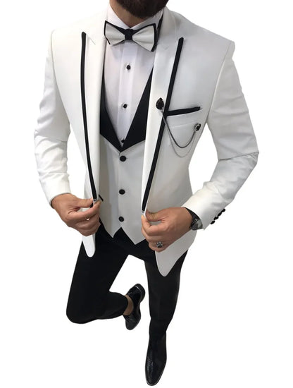 Men Suits Slim Fit One Button Casual Business Groomsmen Brown Peak Lapel Tuxedos For Formal Wedding (Blazer+Pants+Vest)