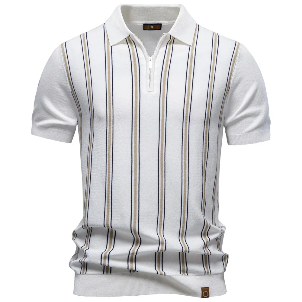 Men's Stripe Polo Shirt Old Money Style Short Sleeve Soft Breathable Casual Elegant Fabric for Comfortable Wear