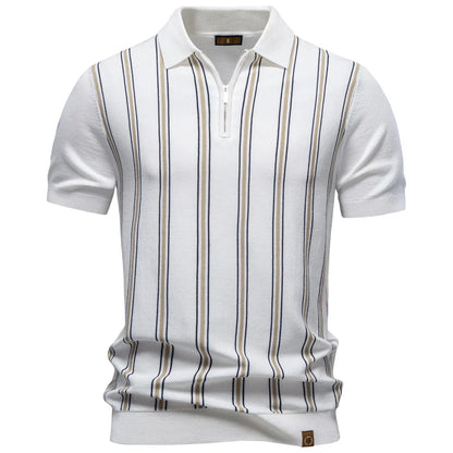 Men's Stripe Polo Shirt Old Money Style Short Sleeve Soft Breathable Casual Elegant Fabric for Comfortable Wear