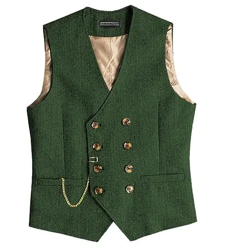 Men Suit Gray Vintage Double Breasted Blend Waistcoat For Wedding Groomsmen Banquet Men Coat