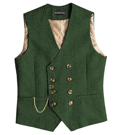 Men Suit Gray Vintage Double Breasted Blend Waistcoat For Wedding Groomsmen Banquet Men Coat