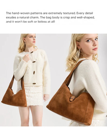 New Winter Women's Natural Suede Leather Bags Female Soft Cowhide Durable Crossbody Shoulder Bag Ladies Fashion Commute Handbags
