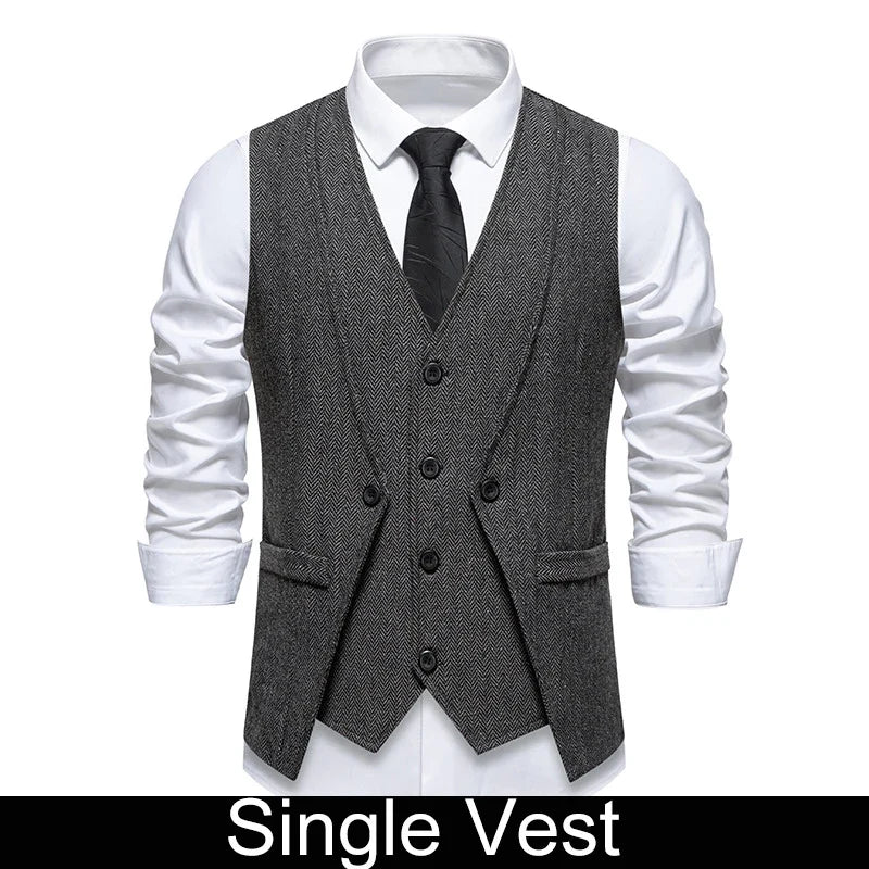 Waistcoat Man British Style Turn Down Collar Men Vest Slim Solid Double-breasted Sleeveless Versatile Male Suit Vest