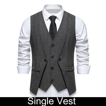 Waistcoat Man British Style Turn Down Collar Men Vest Slim Solid Double-breasted Sleeveless Versatile Male Suit Vest