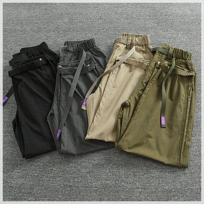 Summer thin casual pants men's straight straight tube loose conical overalls all cotton wash re-engraved purple mark daddy pants