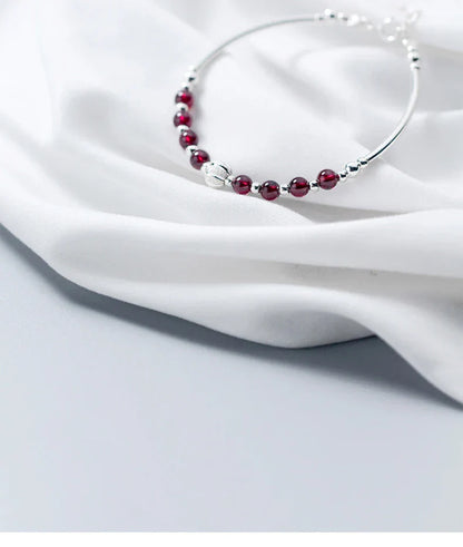 Natural Garnet Little Balls Sterling Silver 925 Bracelet for Women Link Chain Bracelet Ethnic Style Original Fine Jewelry