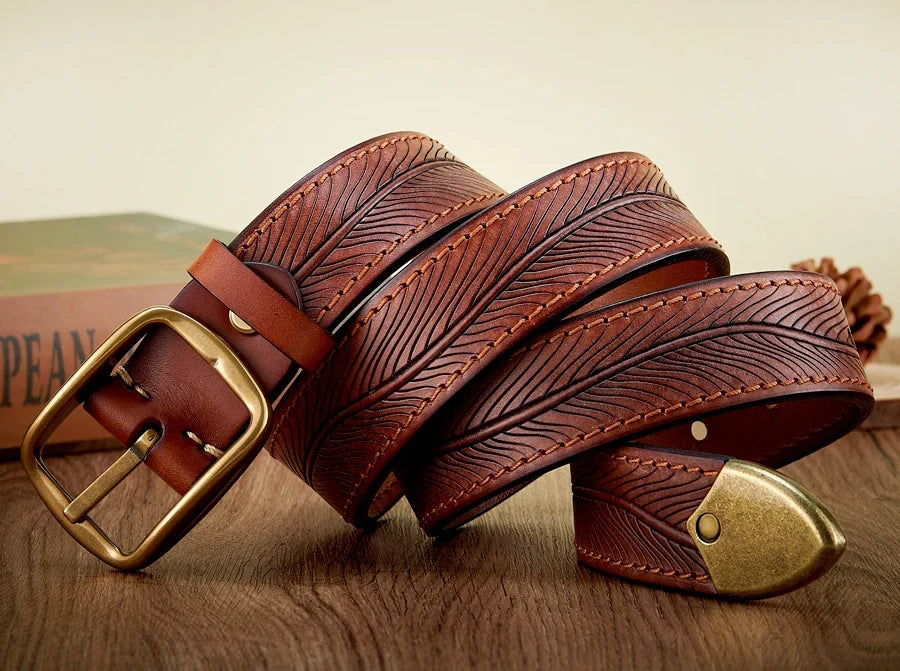 3.8CM Real Pure Cowhide High Quality Genuine Leather Belts for Men Brand Strap Brass Buckle Engrosar Jeans Belt Cowboy Cintos