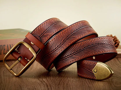 3.8CM Real Pure Cowhide High Quality Genuine Leather Belts for Men Brand Strap Brass Buckle Engrosar Jeans Belt Cowboy Cintos