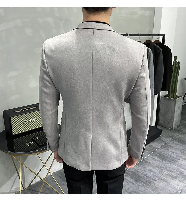 Deerskin Leather Jacket Blazer Men Casual Slim Fit Blazer Hombre Suit Leather Jacket Men Terno Masculino Men Clothing 6 Color