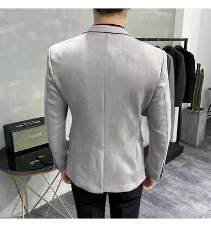 Deerskin Leather Jacket Blazer Men Casual Slim Fit Blazer Hombre Suit Leather Jacket Men Terno Masculino Men Clothing 6 Color