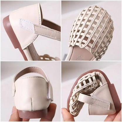 2026 Novel Roman Sandals for Little Girls Side Butterfly-knot Princess Weave Sandals Soft Breathable Hollow Shoes Child Girl