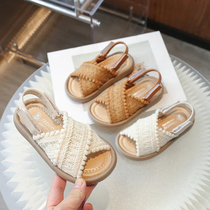 Girls Summer Beach Shoes Ethnic Style Children's Casual Sandals Kids Soft Sole Fashion Shoes Vintage Princess Shoes Summer New