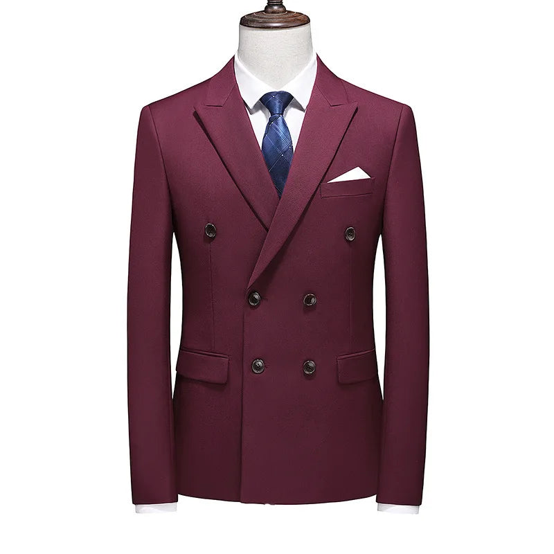 17 Colors Men Fashion Double Breasted Suit Jacket Korean Classic Solid Color Formal Business Office Slim Casual Wedding Blazers