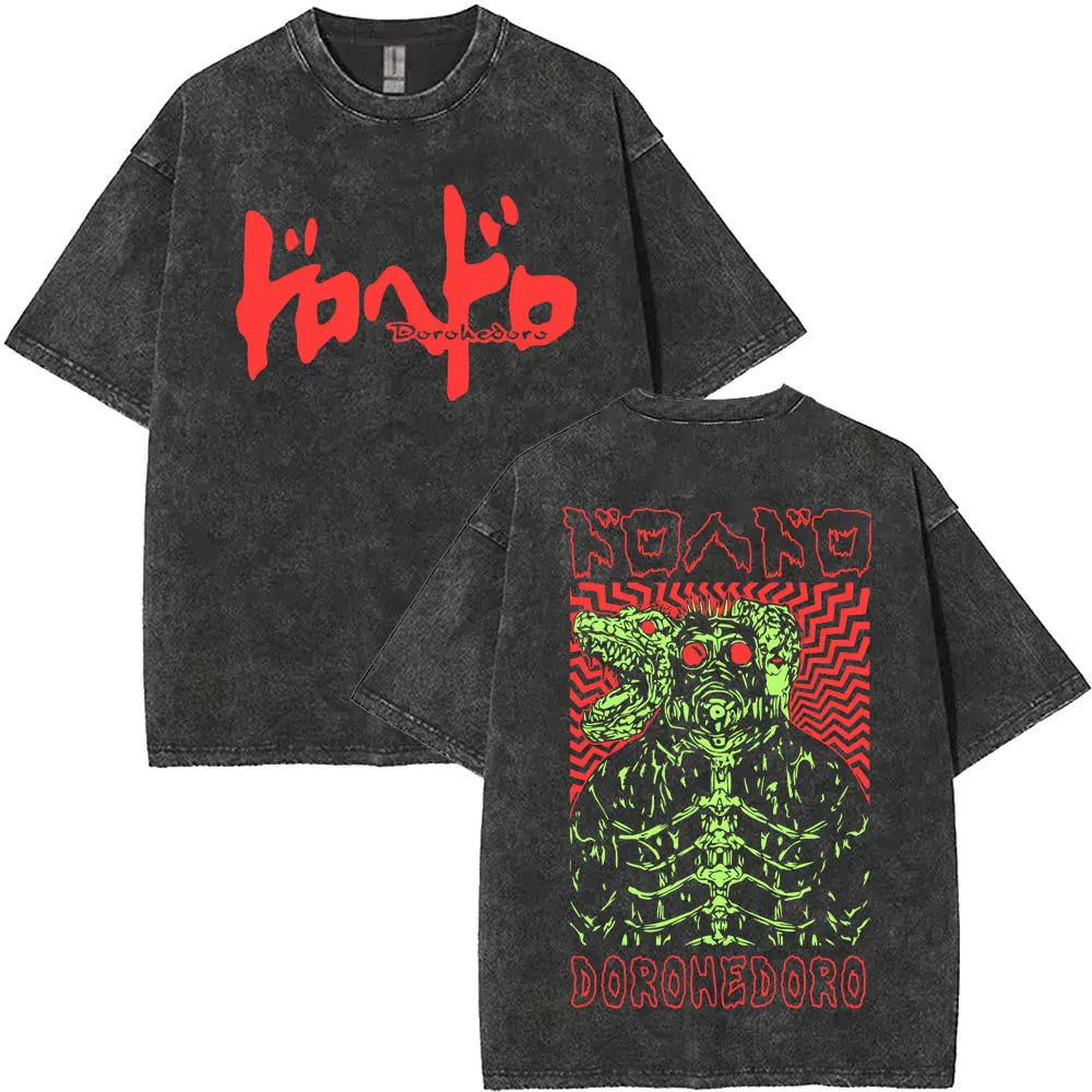 Anime Dorohedoro Kaiman Washed T-Shirt Men's Women Clothing Hip Hop Gothic Y2k T-Shirt Oversized Short Sleeve Cotton Tees Tops