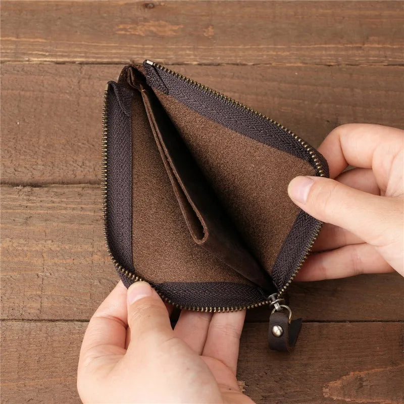 Men Genuine Leather Zipper Wallet Simple Card Holder Bag Business Wallet Portable First Layer Cowhide Coin Purse