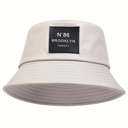 Unisex N86 Label Personality Pu Leather Bucket Hats Fishermen Caps Outdoor Casual Cap Sunscreen Hat