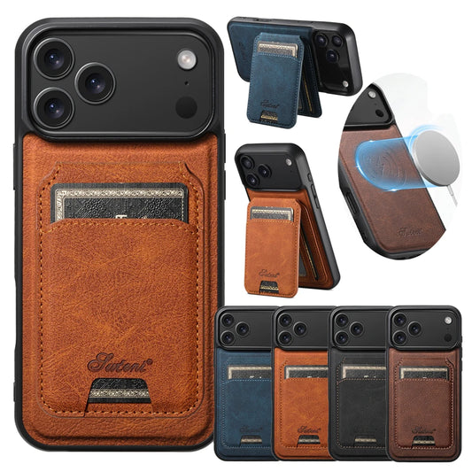2 in 1 Leather Case For iPhone 17 Promax Air 16 Pro max 15 Plus 14 Pro 13 12 Wireless Charging Kickstand Card Slots Phone Cover