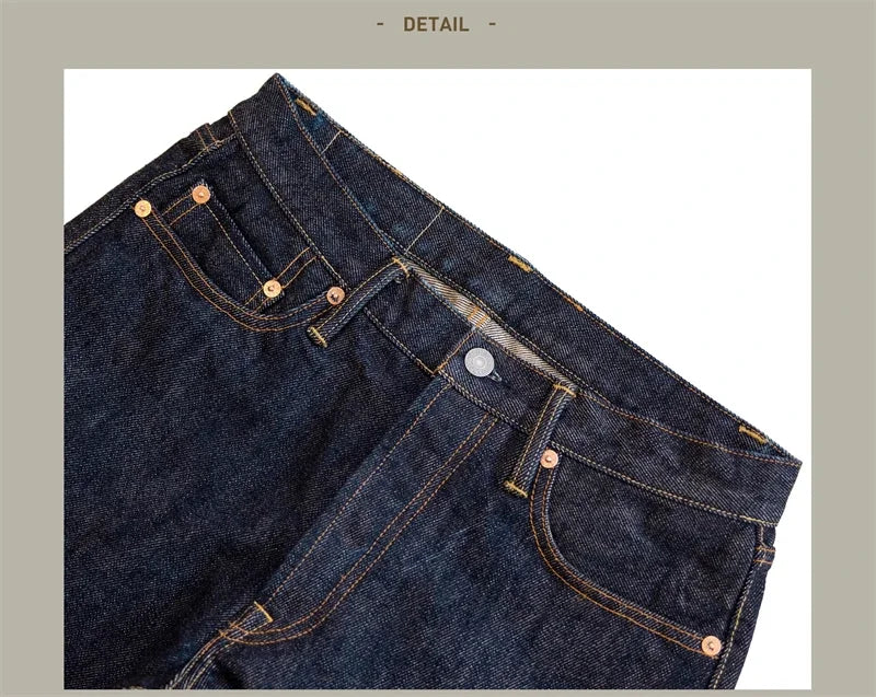 21oz Selvedge Denim Straight Cut Jeans Indigo Rugged Style Men Pants