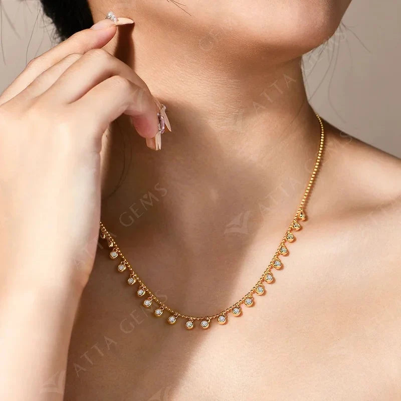 Luxury Full D VVS1 Moissanite Necklace Chains for Women Solid S925 Sterling Silver Wedding Jewelry Party Gift Pass Test