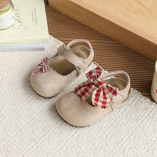 New Summer Kids Baotou Sandals 23-34 Size Sweet Checkered Bow Girls Princess Shoes Soft Sole Children Nude Shoes