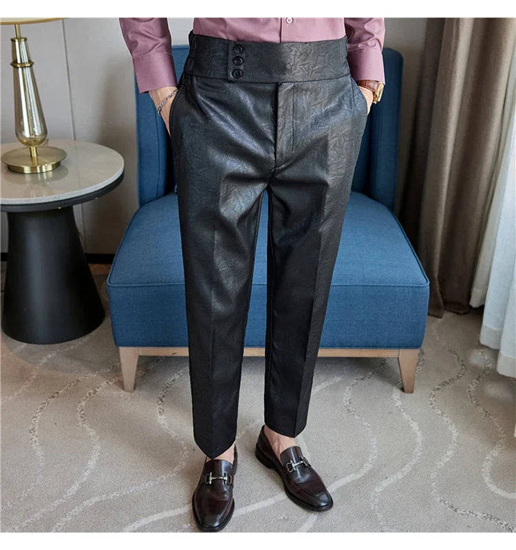 High-end Fashion Glossy Jacquard Design High Waisted Trousers Neapolitan Draped Casual Business Formal Office Social Suit Pants