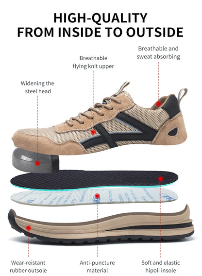 2022 Male Work Boots Indestructible Safety Shoes Men Steel Toe Shoes Puncture-Proof Work Sneakers Male Shoes Adult Work Shoes