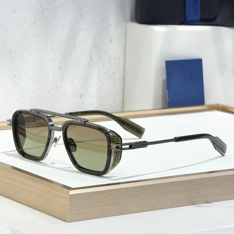 Gradient Square Classical Alloy Sunglasses for Men Women Acetate Luxury Brand Designer UV400 High Quality Eyeglasses with Case