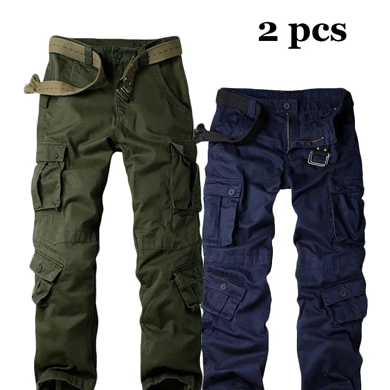 Multi-Pocket Work Pants Men Midweight Field Training Trousers Autumn 1/2Pcs Casual Cargo Pants Outdoor Tactical Hiking Trousers