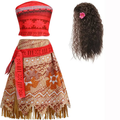 Halloween Moana Halter Dress for Girl Cosplay Moana Princess Costume Hawaii Toddler Vaiana Cute Sundress Two Piece Costume Set