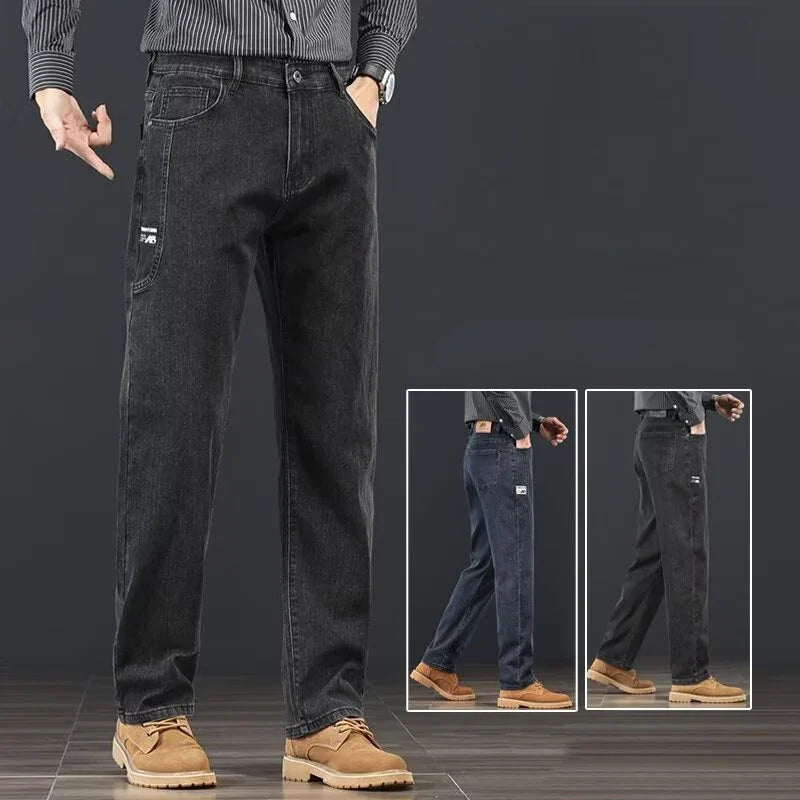 2026 Spring Autumn New Fashion Men Jeans Male Baggy Straight Leg Business Casual Comfortable Plus Size Wide Leg Denim Trousers
