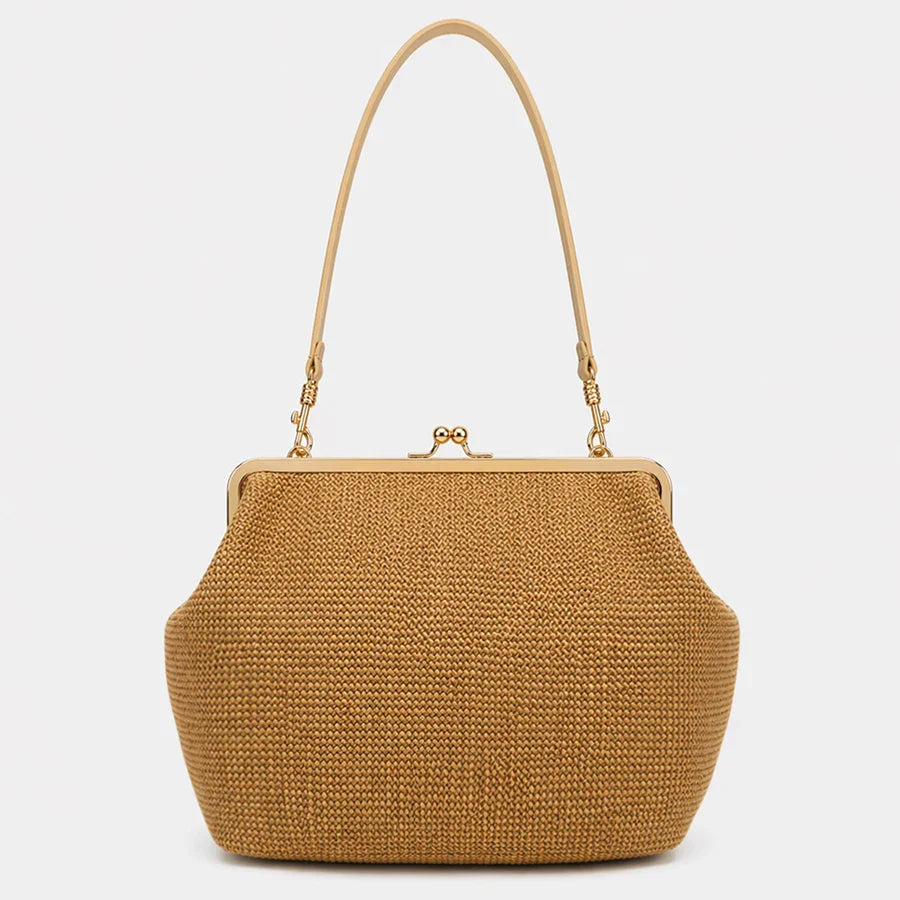 Fashion Large Striped Clip Shell Shoulder Bag for Women Designer PP Straw Handbags Luxury Casual Summer Beach Woven Clutch Bags